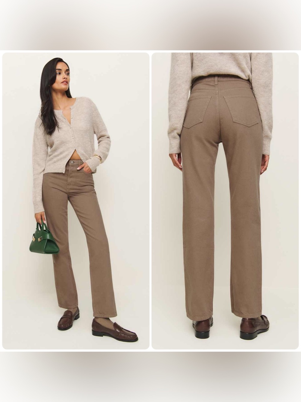 New! Reformation Cynthia High Rise Straight Leg Jeans Mushroom Tan/ Brown 🤎 27